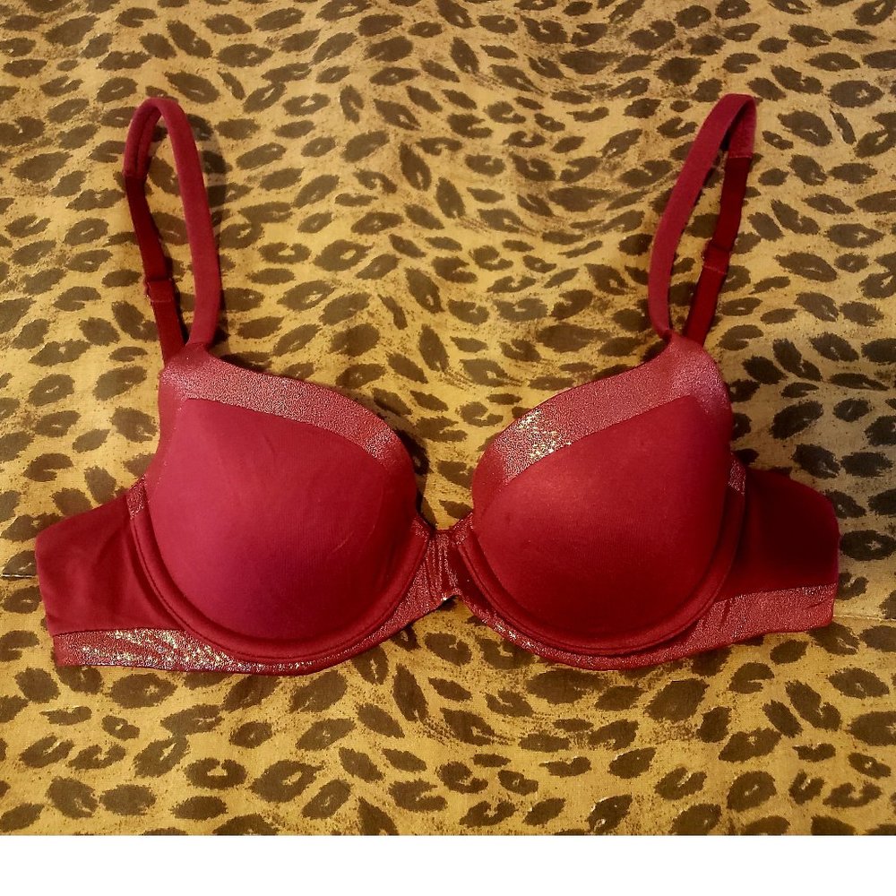 Victoria's Secret Red and Gold Trim Shine Bra